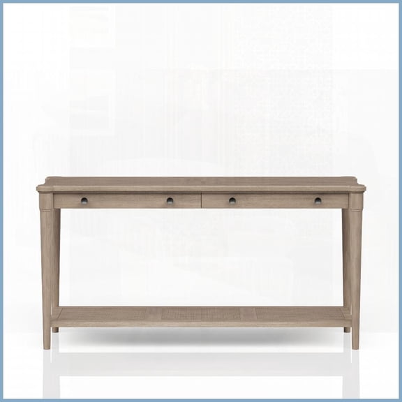 Transitional Casual Sand Finish Coffee Table for Living Room 2 Drawers + Open Shelf Storage