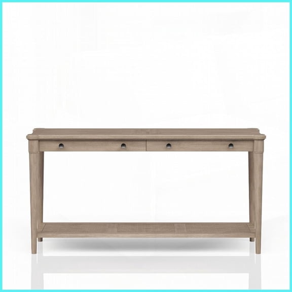 Transitional Casual Sand Finish Coffee Table with 2 Storage Drawers & Shelf for Living Room
