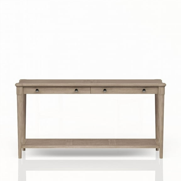 Transitional Casual Sofa Table with Sand Finish & Storage - 2 Drawers & Shelf