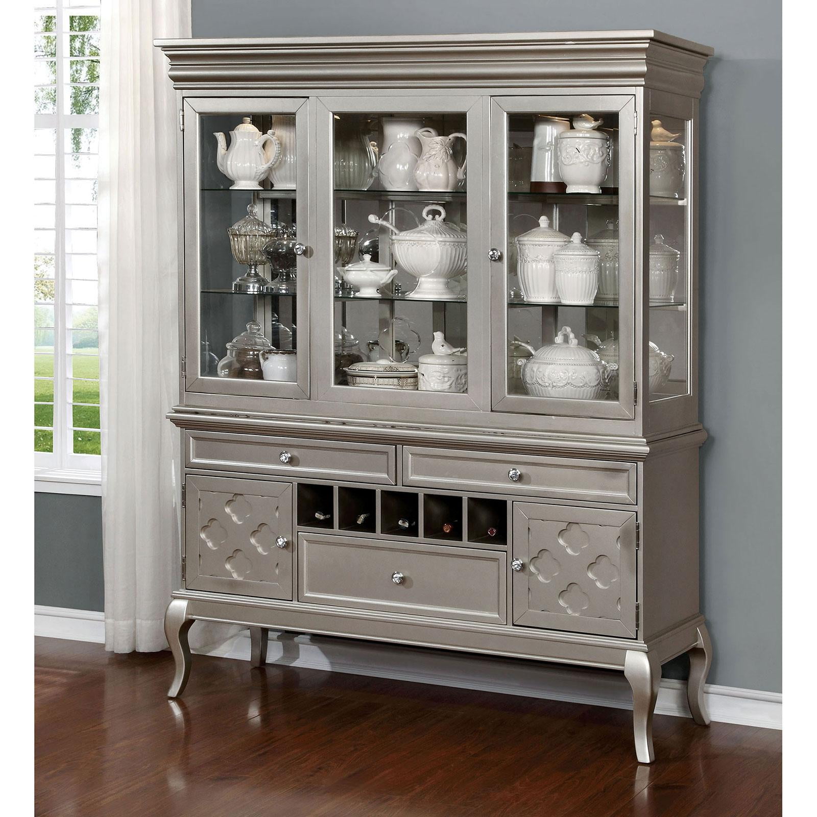 Transitional Champagne Solid Wood & Glass Hutch & Buffet FOA CM3219HB ...