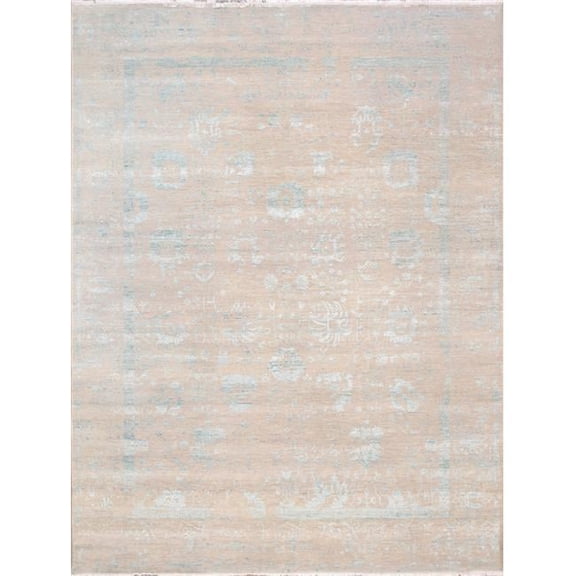 Transitional Collection Hand Knotted Bsilk & Wool Area Rug - Silver/Aqua - 9' 0' X 11'10'