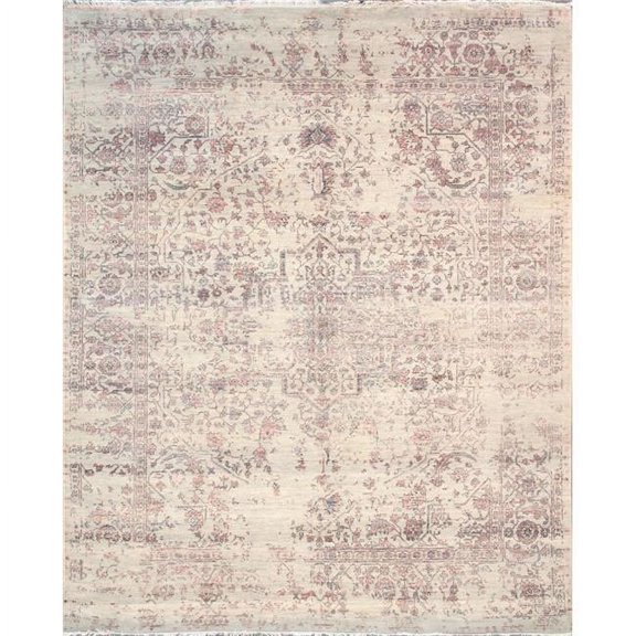 Transitional Collection Hand Knotted Bsilk & Wool Area Rug - Silver/Copper - 8' 1' X 9'11'