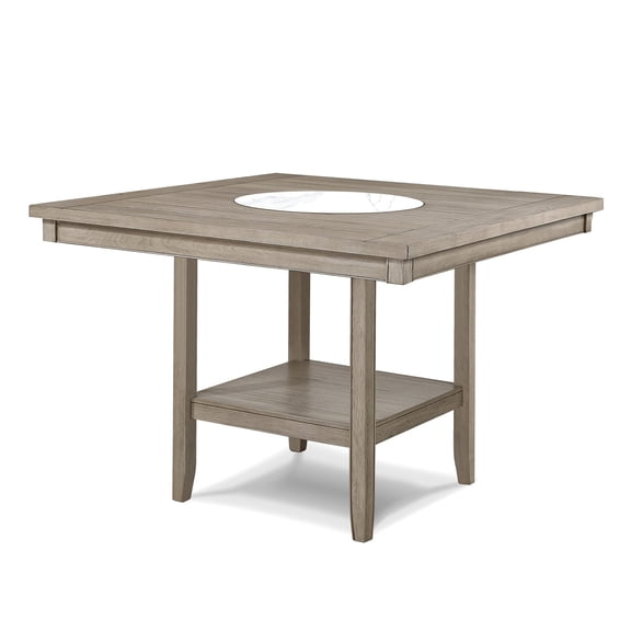 Transitional Counter Height Dining Table | Rotating Faux Marble Lazy Susan for Gatherings | Tan/Beige Gray Finish on Wood | Seats 6 Comfortably