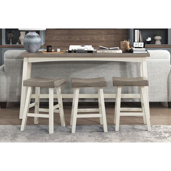 Transitional Counter Height Table Stools | Great for Home Dining Setup | Solid Rubberwood Seats | Neutral Two-Tone Appearance