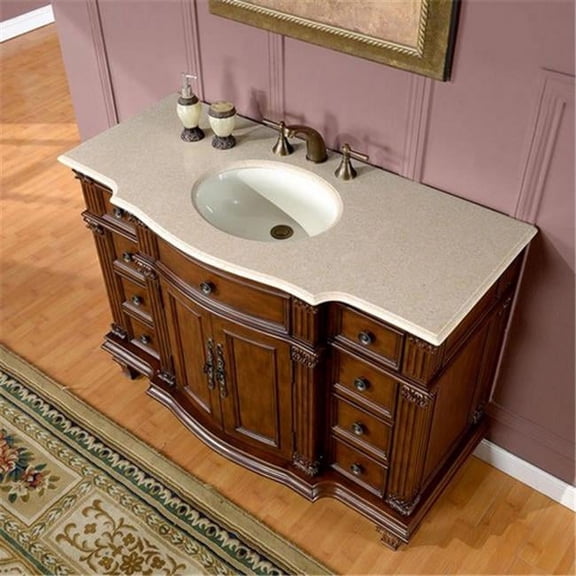 Transitional Cream Marfil Marble Bathroom Vanity- Single Sink - 48 in. Wide