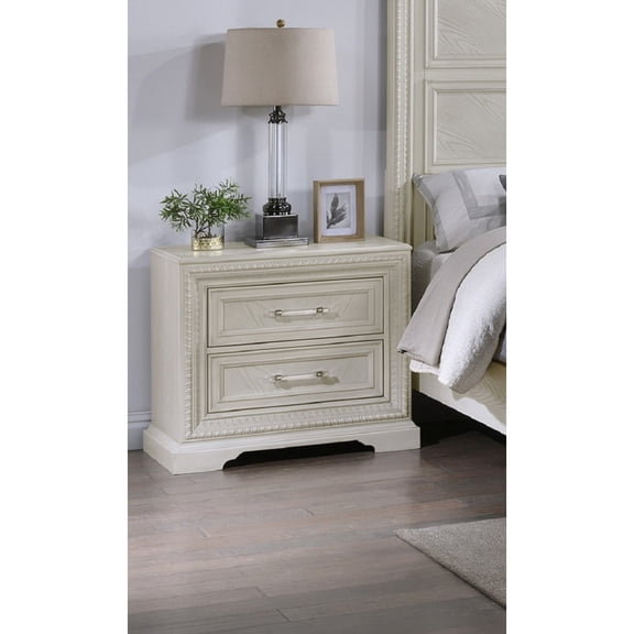 Transitional Cream White Nightstand With Storage Drawers - Wood Bedroom Object Element Component 2 In Solid Furniture Robust