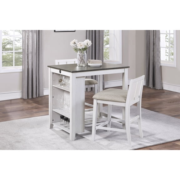 Transitional Design 3-piece Counter Height Set with USB & Shelf / 2-seater for Dining Room