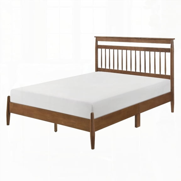 Transitional Design Queen Platform Bed with Chestnut Finish in a Single Box Bedroom Furniture
