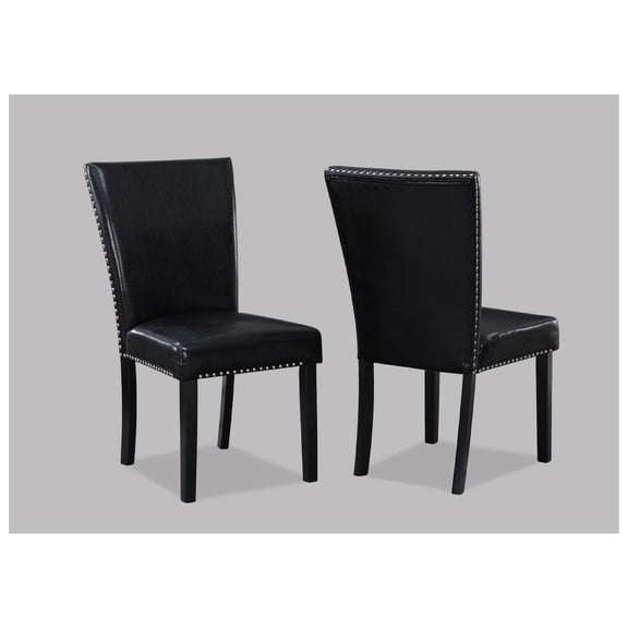 Transitional Dining Chairs Set of 2, Black Faux Leather Upholstery, Tufted Nailhead Trim, Contemporary Side Chairs for Kitchen, Living Room, Restaurant Furniture