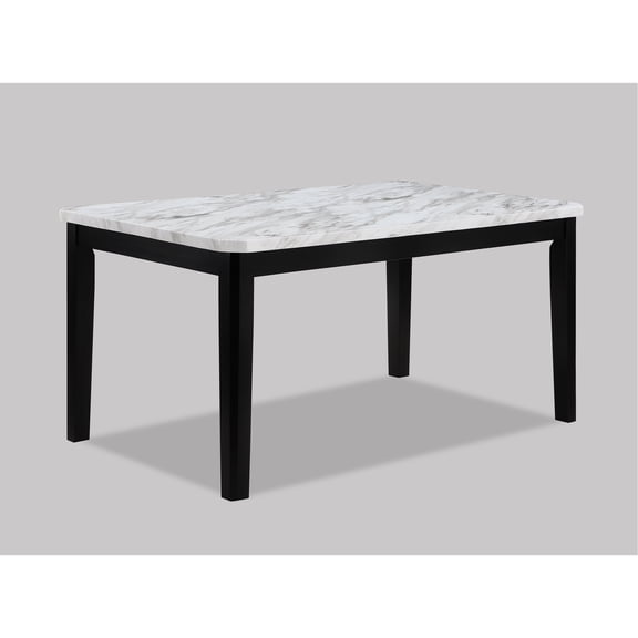 Transitional Dining Table - Rectangular Faux White Marble Top With Black Solid Base Seats 6 38"x64"x30.3"h Modern & Wooden Fits People