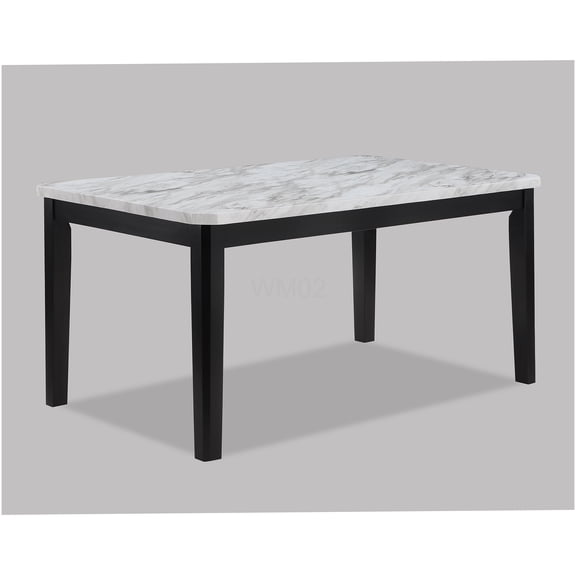 Transitional Dining Table with Faux Marble Top and Black Wood Base, Rectangular Farmhouse Kitchen Table for 6