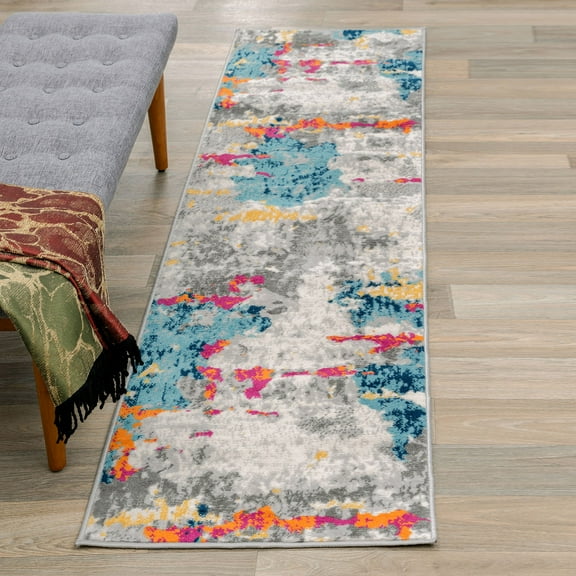 World Rug Gallery Distressed Abstract Pattern Multi 2' x 7' Runner Rug
