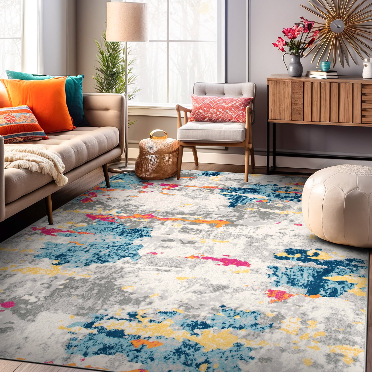 Transitional Distressed Bohemian 3'3"x5' Multicolor Abstract Area Rug