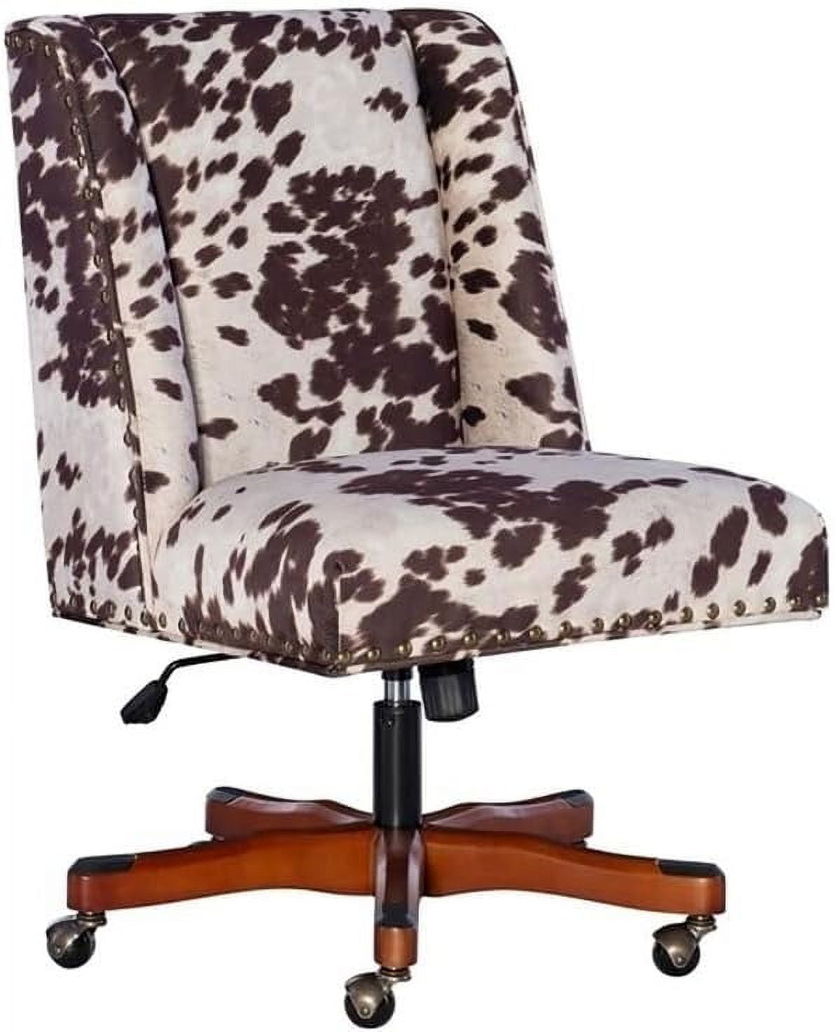 Transitional Fabric Armless Cow Print Office Chair In Brown