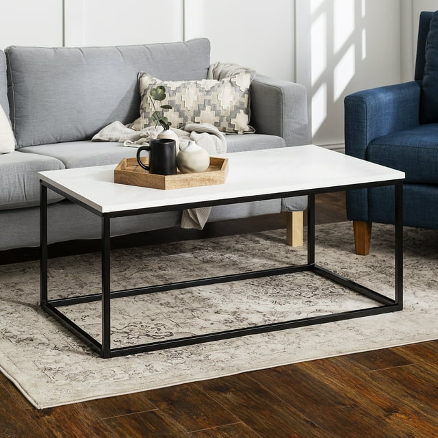 Transitional Faux Marble Mixed Material Coffee Table by Walker Edison ...