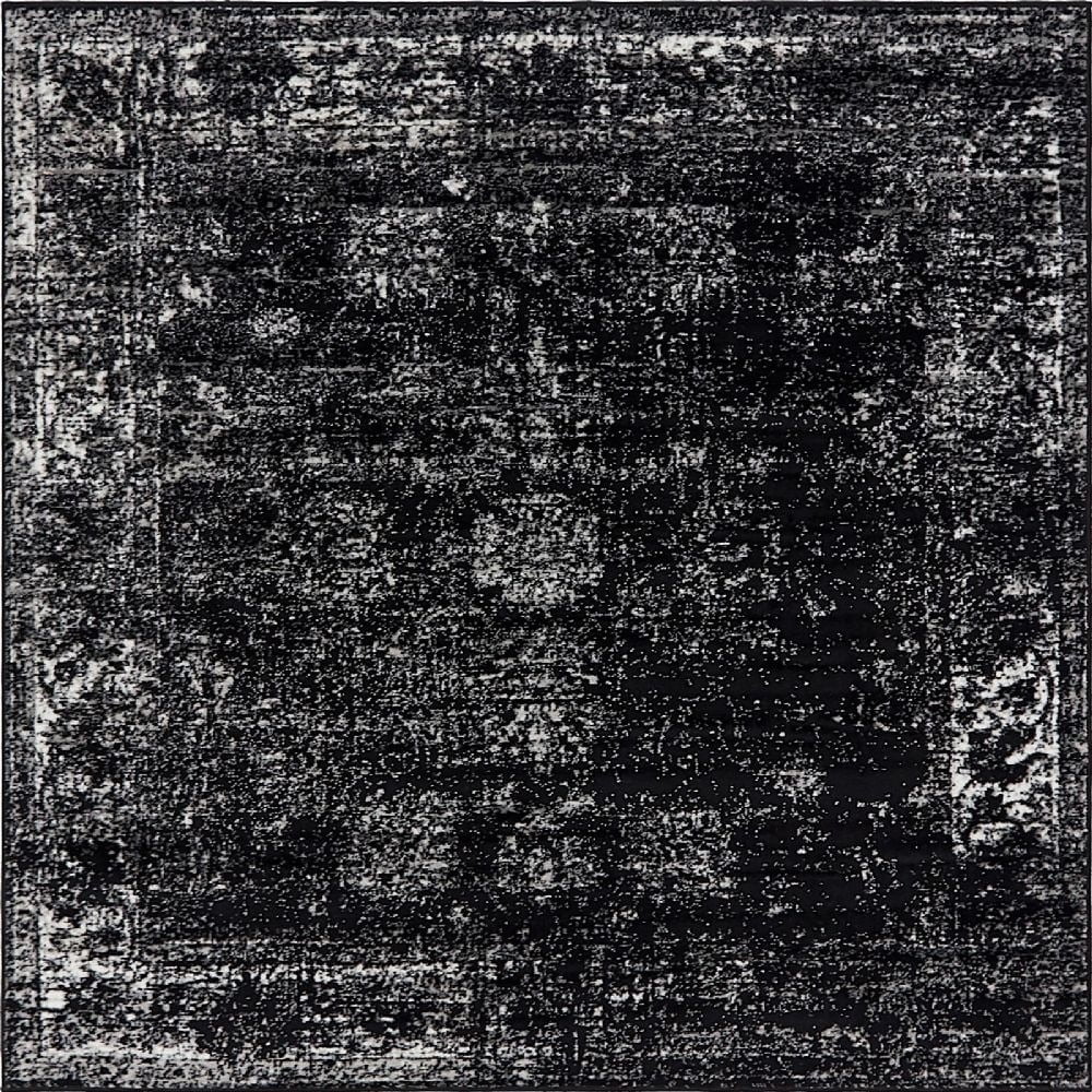 Sofia Collection Black and Ivory 6' Square Synthetic Area Rug