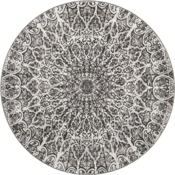 Transitional Fredo Collection Area Rug 7' Round - Dark Gray