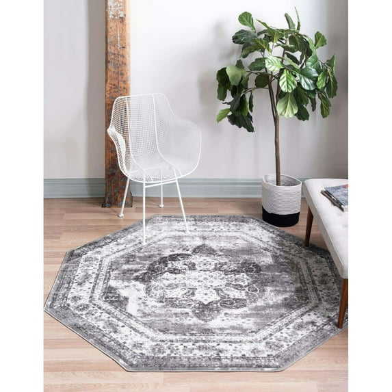 Transitional Fredo Collection Area Rug 8'x8' Octagon - Gray