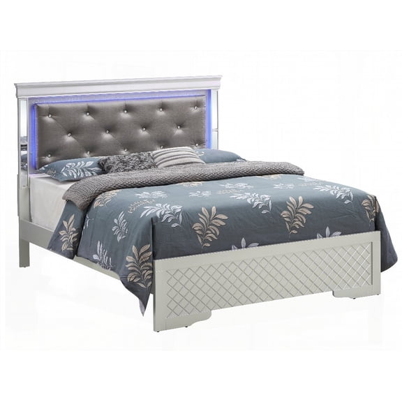 Full Size Metal Platform Bed Frame with Silver Champagne Finish, No Box Spring Needed, for Bedroom