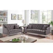 Transitional Gray Flannelette Sofa and Loveseat FOA Franceschi