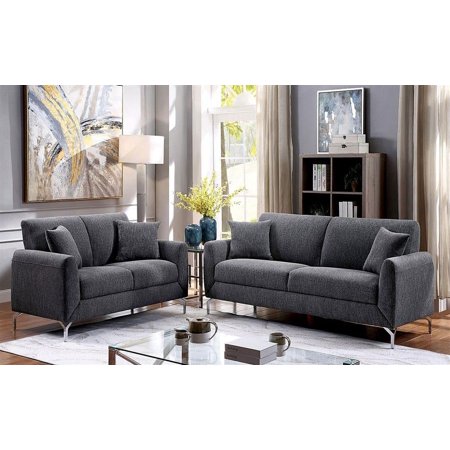 Transitional Gray Linen-like Fabric Sofa and Loveseat FOA Lauritz