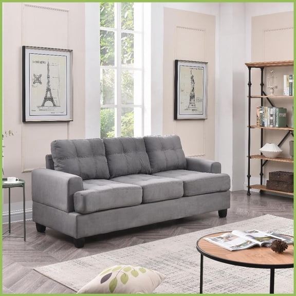Transitional Gray Micro Suede Sofa - Removable Backs/Arms for Easy Apartment & Living Room Delivery