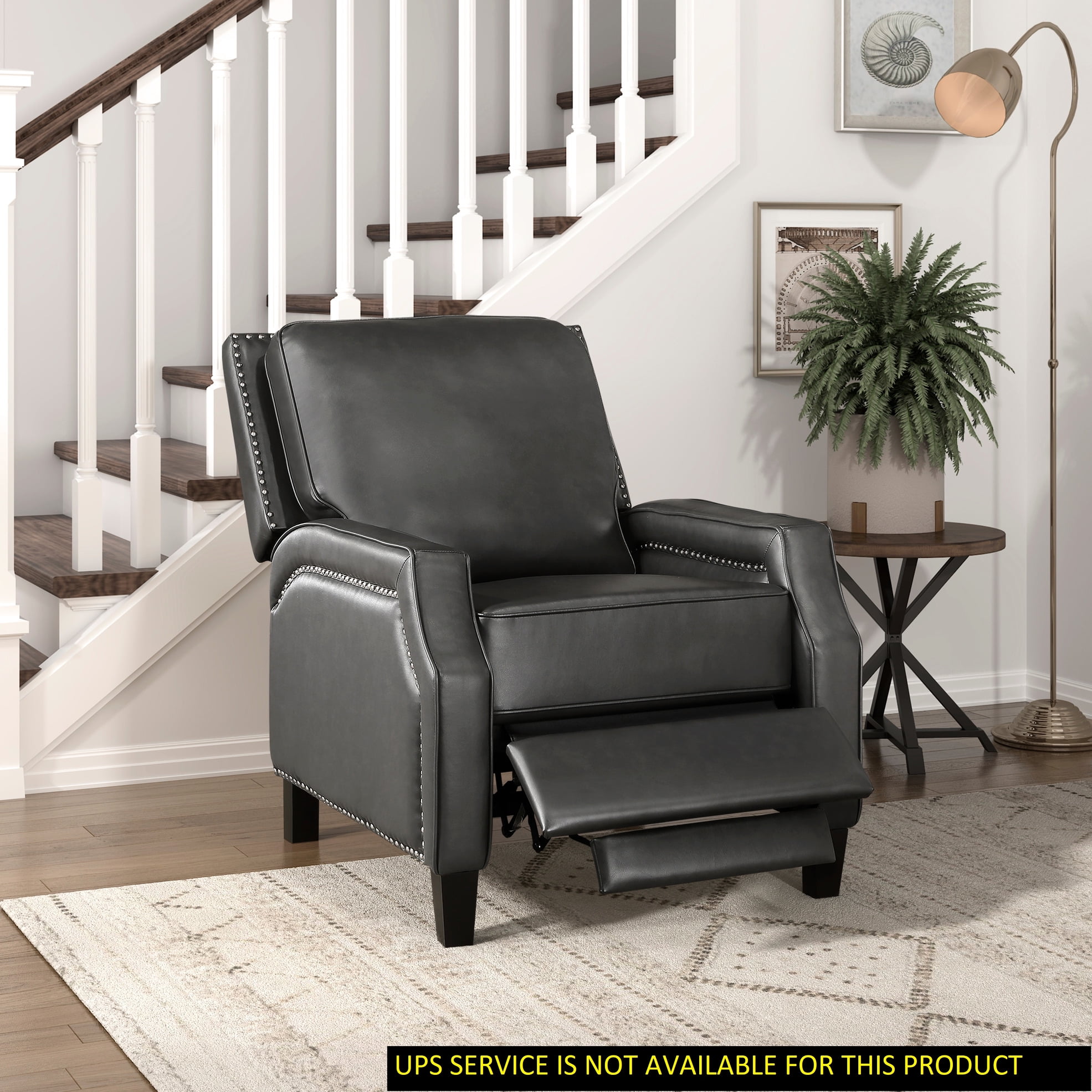 Transitional Gray Reclining Chair With Comfortable Padding, Metal Base Push Back In Gray, Modern Living, Reinforced Seat