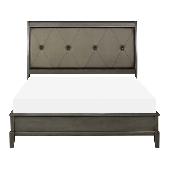 Transitional Gray Sleigh Bed with Button-Tufted Headboard - Bedroom Essential, Queen Size