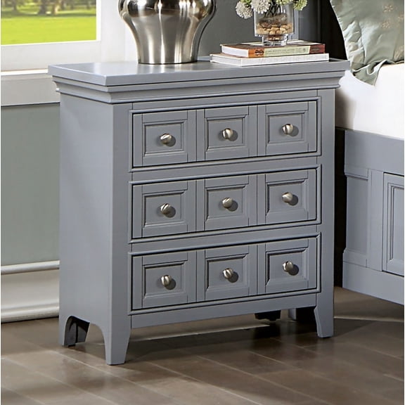 Transitional Gray Solid Wood 3-Drawer Bedroom Nightstand