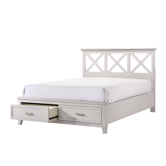 Transitional Gray Storage Bed - King With Attractive X Headboard Design Solid Wood And For Durability