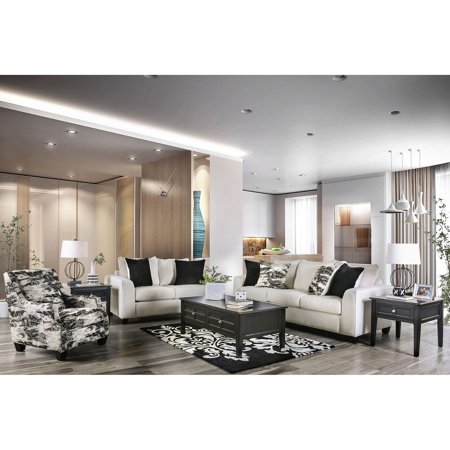 Transitional Ivory Linen-like Fabric Sofa and Loveseat FOA Barnett