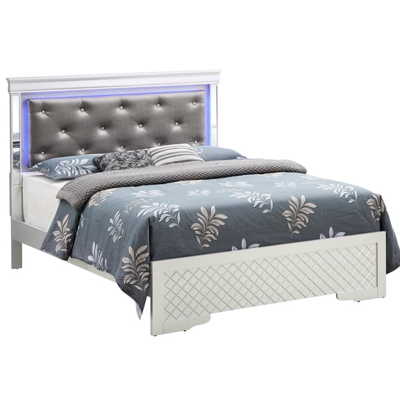 Transitional King Bed In Glittering Silver Champagne - Strong Frame Works With Various Mattress Options, Under Storage Present Elegant Dazzling Suits Multiple Sizes, Offered