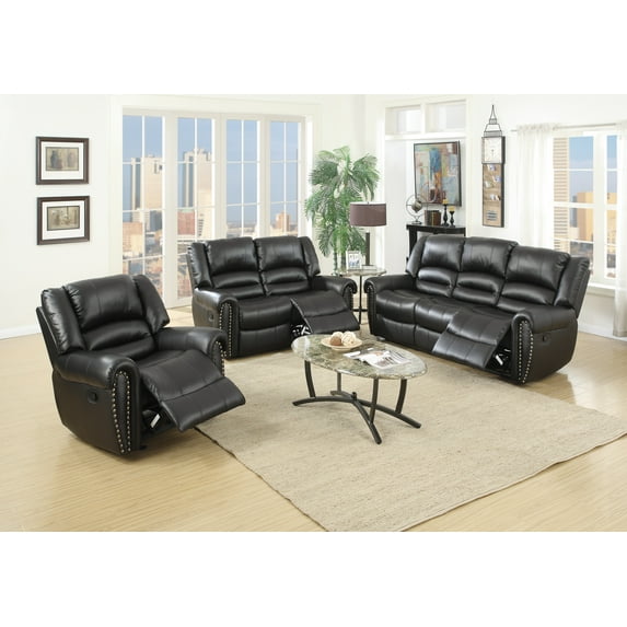 Transitional Living Room Furniture Formal Look 3pcs Motion Sofa set Black Bonded Leather Sofa Loveseat Chair