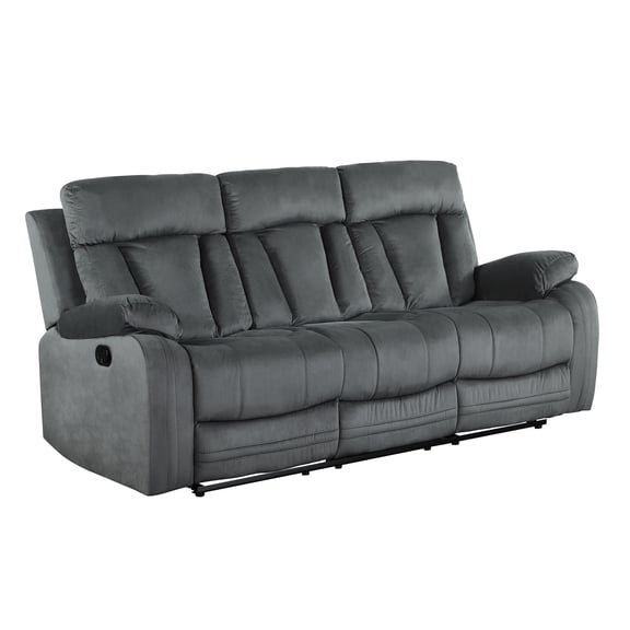 Transitional With Lumbar Support, Gray Fabric, Kiln-dried Hardwood, 8 Sinuous Springs, Stainless Steel Base, Foam Filler, 82.82 In. Depth X 29.56 Width 25.66 Height Reclining Fabric Upholstery,