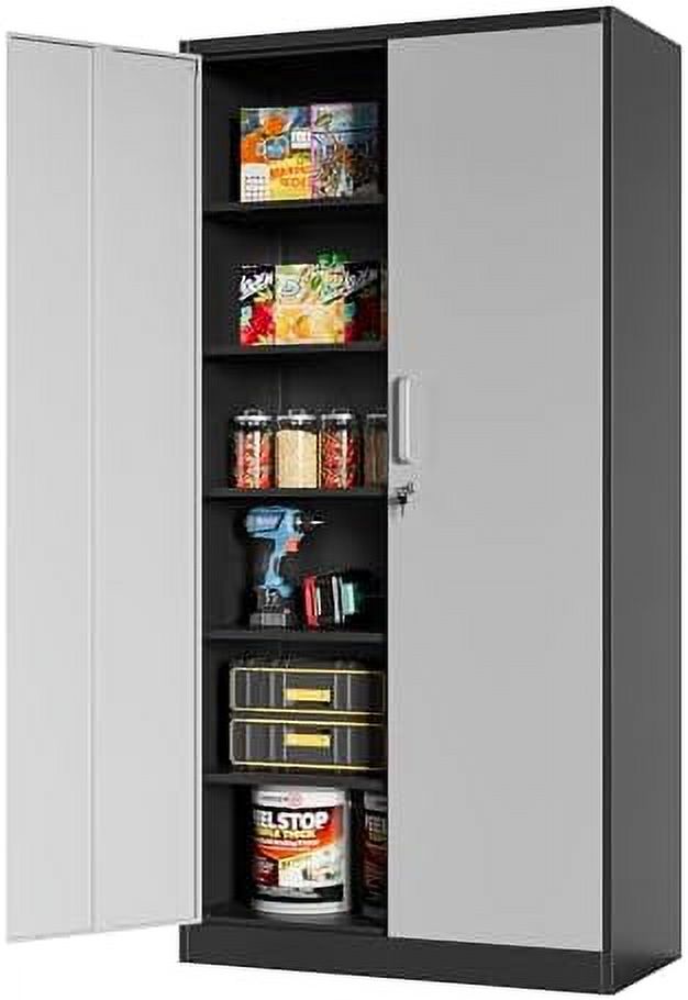 Transitional Metal with Glass Doors 2 Tier White Steel