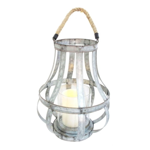 Transitional Metal Candle Holder with Rope and Glass Shade, Gray- Saltoro Sherpi