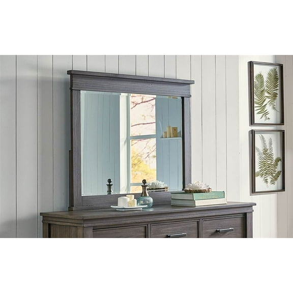 Transitional Mirror in Gray Stone Finish