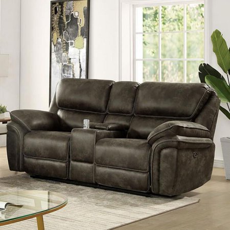 Transitional Mocha Leatherette Power Loveseat FOA CM6083-LV-PM Tredegar