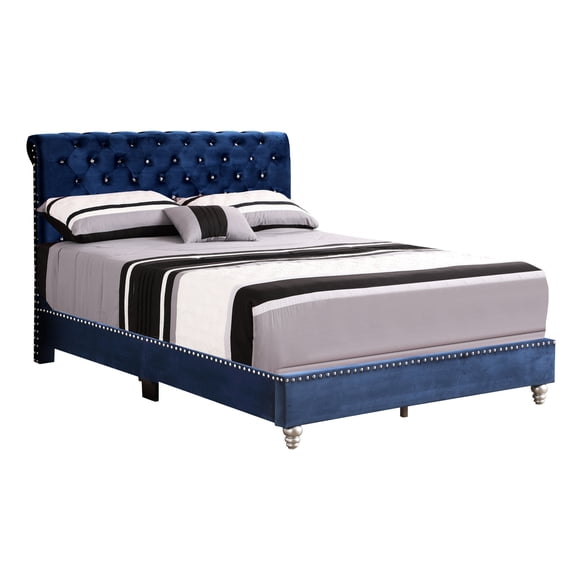 Transitional Navy Blue Bed | Suitable for Various Rooms, Adds Texture | Enjoy a Comfortable and Stable Bed
