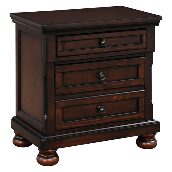 Transitional Nightstand With Brown Cherry Look, Birch Veneer, 2 Drawers Bearing Slide Distinction, Bedroom Bit In Veneer Texture, Slides, Hidden Compartment For Zone