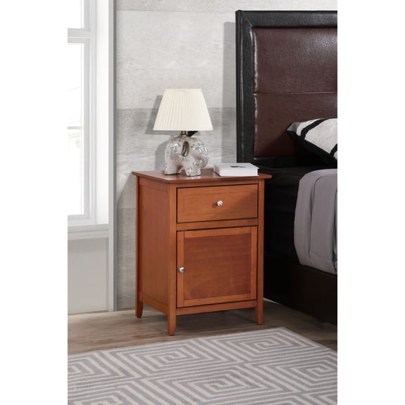 Transitional Nightstand In Charming Oak. 25" Height X 19" Width 15" Depth. Build. Smooth Drawer Opening Process. Hidden Storage Option Materials. Drawer. Storage. Versatile Decor Fit