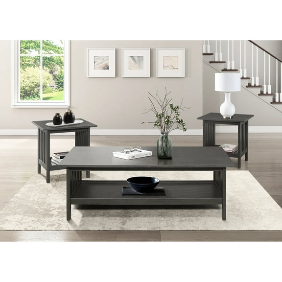 Transitional Occasional Furniture , Antique Gray Wooden Coffee Table And 2 End Tables Classic For Home