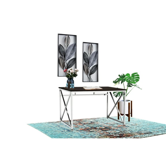 Transitional Office Desk Brown - 46.22 In. Depth, Scratch Surface, Stylish Workspace In 47" Wide Desktop, Legs, Elegant Look