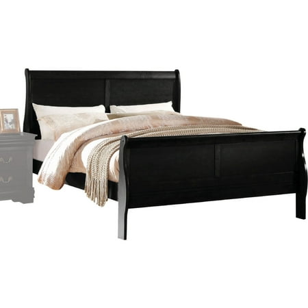 Transitional Panel Design Sleigh Eastern King Size Bed Black - Saltoro Sherpi