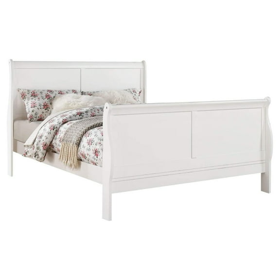 Transitional Panel Design Sleigh Eastern King Size Bed White - Saltoro Sherpi