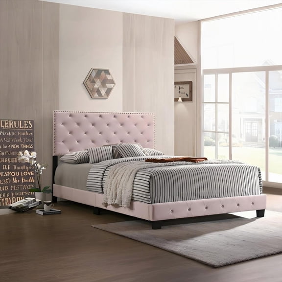 Transitional Pink Full Bed Measuring 48"H x 58"W x 77"D for Long Use