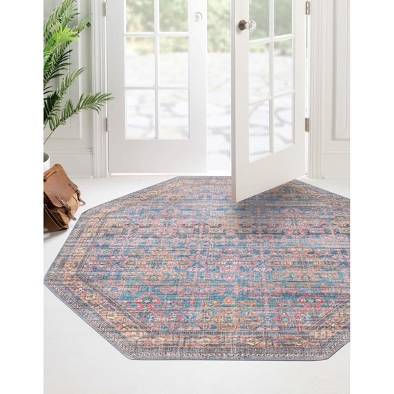 Transitional Pria Collection Area Rug 7'10"x7'10" Octagon - Antique Blue
