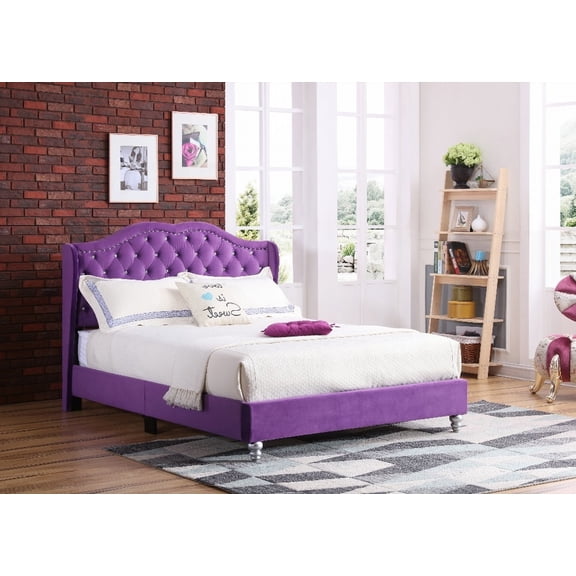 Transitional Purple Upholstered Full Bed Boasts 50"H x 60"W x 80"D Dimensions and Sturdy Frame