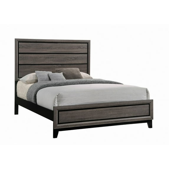 Transitional Queen Bed with Plank Panel Wooden Headboard and Low Footboard Gray