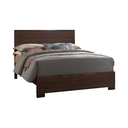 Transitional Queen Size Wooden Bed with Natural Grain Details Dark Brown - Saltoro Sherpi